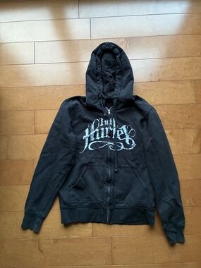 Y2K Black Hurley Zip-Up Hoodie with Graphic Logo